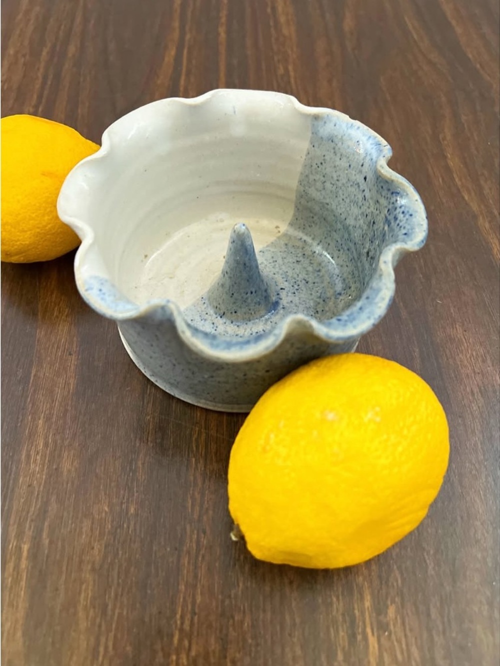 Hand-Thrown Handmade Ceramic Pottery Citrus Lemon Juicer Blue Cream Artisan 🍋🩵